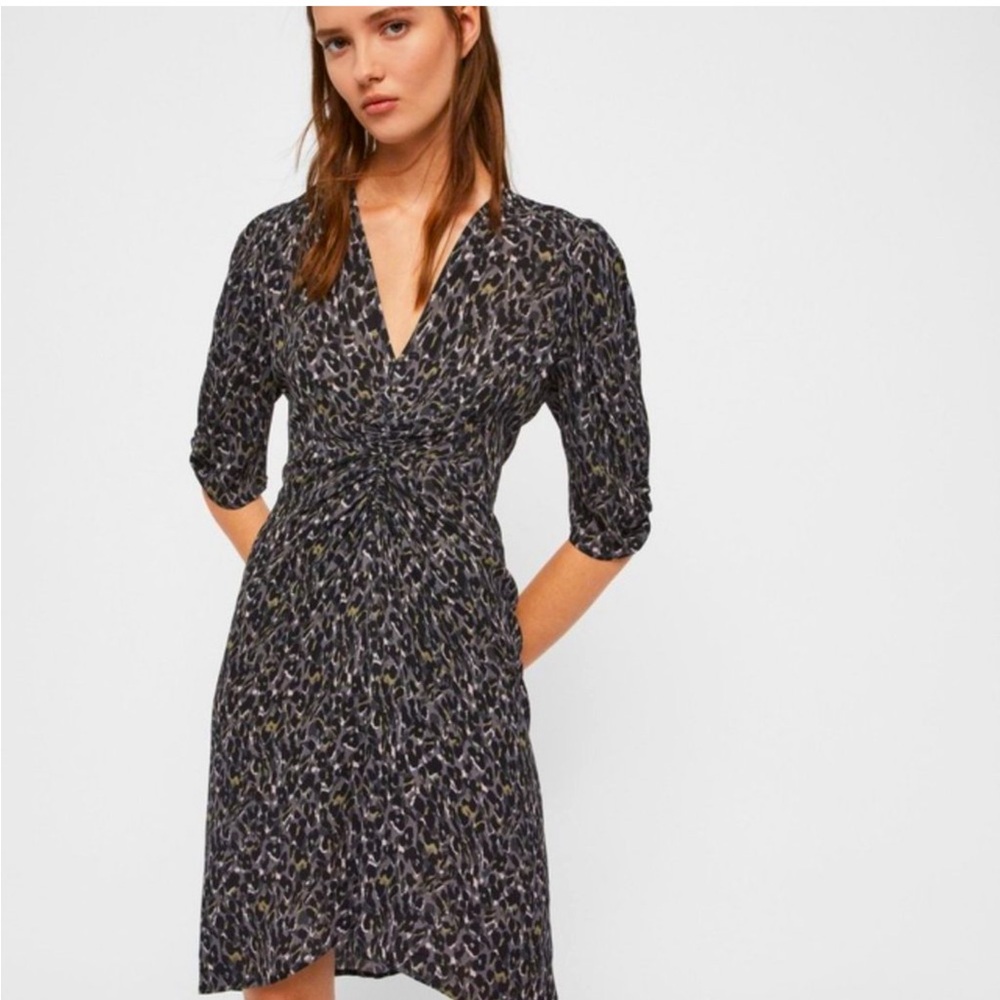 ALLSAINTS Josephine Waterleo Short Sleeve Ruched Leopard Print Mini Dress